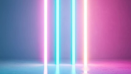 Abstract neon light installation with pink, blue, and white vertical tubes - Powered by Adobe
