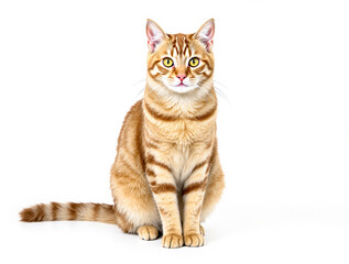 Fototapeta premium attentive ginger tabby cat sitting on white background
