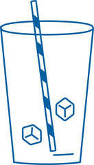 Glass Beverage Straw Ice Cubes Line Art