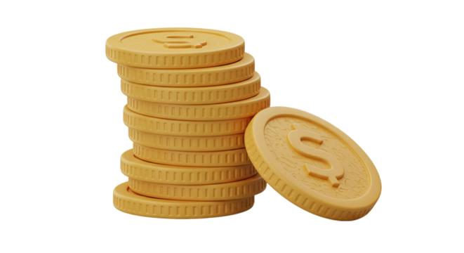 3D golden euro coins stacked in piles isolated on white background, suitable for financial apps, banking visuals, currency exchange, digital wallets, and economic-themed content