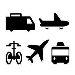 Vector illustration of simple monochromatic vehicle and transport related icons.Transportation and vehicle icons pack. Isolated transportation and vehicle symbols collection. Graphic icons element
