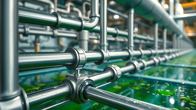 Industrial Piping System Conveying Water and Supporting Structures