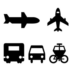 Vector illustration of simple monochromatic vehicle and transport related icons.Transportation and vehicle icons pack. Isolated transportation and vehicle symbols collection. Graphic icons element
