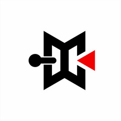 Abstract DC letter logo design with door and play symbols.