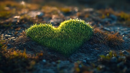 Heart-shaped patch of grass in a natural setting.