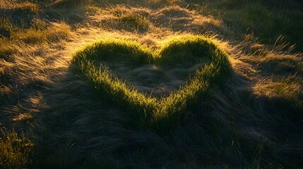 Heart-shaped meadow design illuminated by golden light.