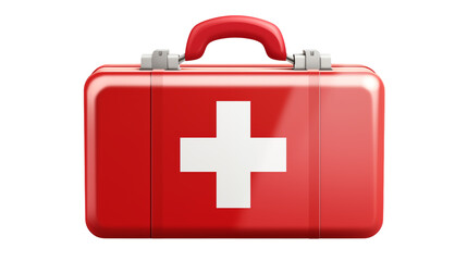 Obraz premium A glossy red first aid kit with a white cross isolated on transparent background 