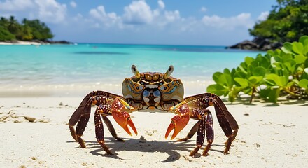 Obraz premium Tropical crabs on white sandy beach