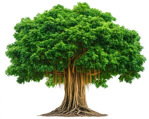 Fototapeta premium Lush Green Banyan Tree Isolated on White Background