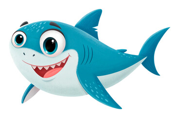 Smiling cartoon shark, 3d cartoon,  isolated on transparent background - generated by ai