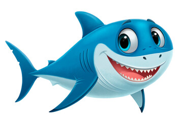 Smiling cartoon shark, 3d cartoon,  isolated on transparent background - generated by ai