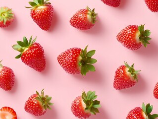 Arrangement of Strawberries on Pink Background