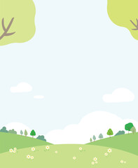 Spring Landscape with Hills, Trees, and a Clear Sky