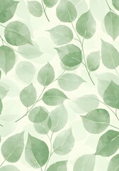 Subtle green foliage pattern on soft ivory backdrop evoking serenity and organic charm, perfect for tranquil designs and botanical inspired themes, creating a soothing visual experience