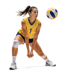 Female player prepares for a ball receive in volleyball game
