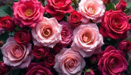 Naklejka premium Intricate blooming roses, densely clustered, vibrant hues , textile, surface