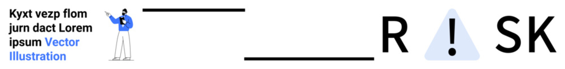 Person pointing towards the word risk with an exclamation mark symbol. Ideal for business strategy, risk management, decision-making, hazard warning, alert systems, caution signs, simple landing page
