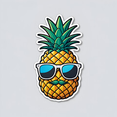 A sticker logo of a telepathic pineapple with levitating sunglasses