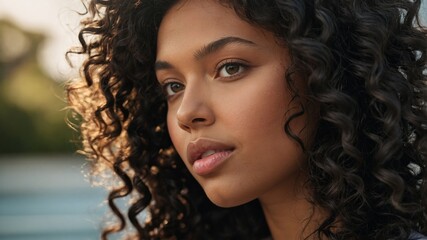 curly haired woman close up, Generative AI