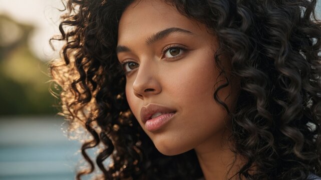curly haired woman close up,  Generative AI