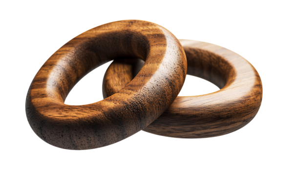 A simple clipart of an animated chain, a solid wooden link in the shape of two interlocking rings