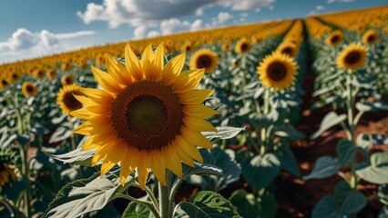 Golden Sunflower Field Under Dramatic Cloudy Sky – Stunning Nature Landscape
