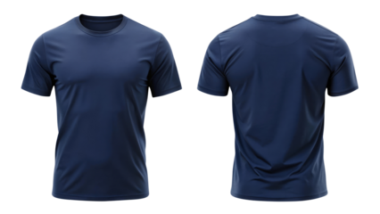 Navy blue blank t-shirt template from two sides isolated on transparent white background, clipping path, pen tool