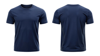 Navy blue blank t-shirt template from two sides isolated on transparent white background, clipping path, pen tool