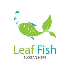 Fototapeta premium nature logo with leaf and fish icon illustration