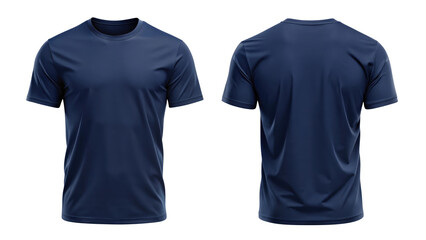Navy blue blank t-shirt template from two sides isolated on transparent white background, clipping path, pen tool