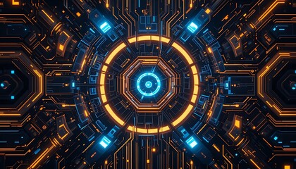 Fototapeta premium Futuristic tech pattern with glowing neon details.