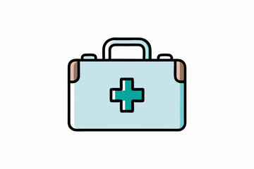 Obraz premium First-aid Kit Icon: A simple and clean icon design of a light blue first-aid kit with a teal cross, symbolizing medical assistance and preparedness.