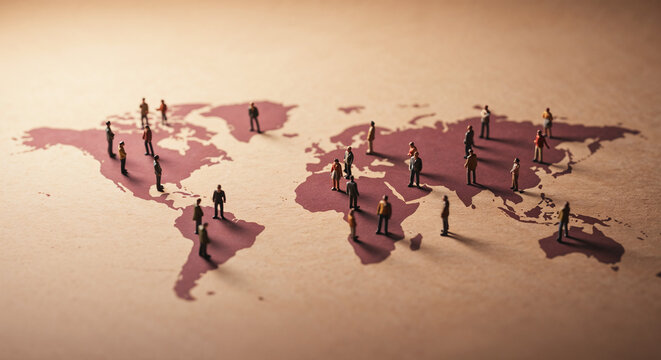 Vibrant World Map with Detailed Mini Figures Representing Global Population Distribution