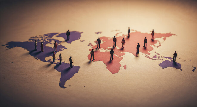 Vibrant World Map with Detailed Mini Figures Representing Global Population Distribution