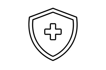Obraz premium Health Shield Icon: A simple yet impactful illustration of a shield bearing a prominent medical cross, embodying protection and safety in the healthcare and well-being realm.