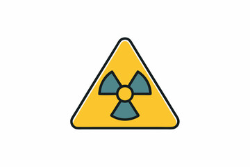 Fototapeta premium Radiation Warning Sign: A triangular yellow warning sign with a black outline and a tri-lobed symbol in blue and black, used to indicate the presence of radiation or a radioactive area.