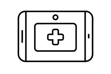 Fototapeta premium Medical App: A digital health application interface displaying a medical cross, symbolizing healthcare in a modern tech-driven world. It represents telemedicine, online medical consultations.