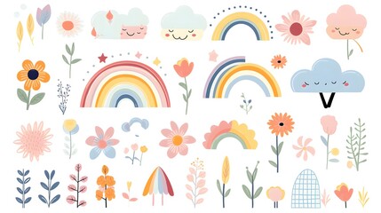 Boho Rainbow Set for Cute Girl Room Decoration - Vibrant Vector Rainbows in Various Styles