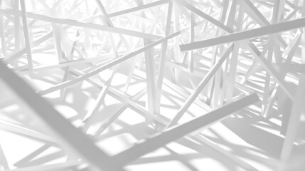 Abstract white geometric shapes, chaotic, intersecting lines, 3D render, shadows, light, background, texture.
