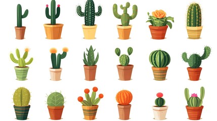 Cactus Houseplant Flower Pot Vector Icon on White Background - Detailed Succulent Plant Illustration for Graphic Design