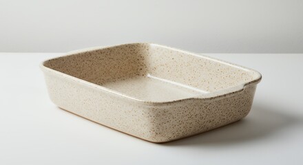 Empty light beige rectangular baking dish