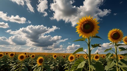 Golden Sunflower Field Under Dramatic Cloudy Sky – Stunning Nature Landscape