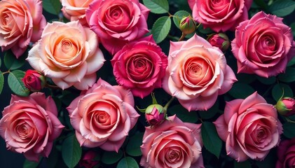 Obraz premium Intricate blooming roses, densely clustered, vibrant hues , spring, seamless, repeating