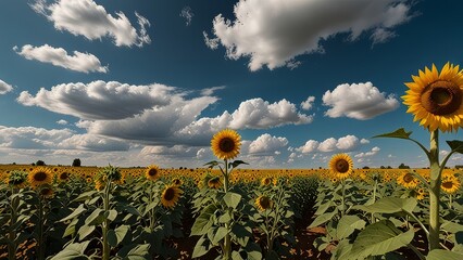 Golden Sunflower Field Under Dramatic Cloudy Sky – Stunning Nature Landscape