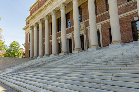 Cambridge, MA, USA - May 1, 2025:  Widener Library on the campus at this private Ivy League research university.