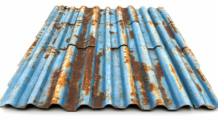 Illustration of blue metallic corrugated galvanized iron for roof sheet on white backgroun. [Corroded Realms] | Iron Halls | rusted corridors. Illustration