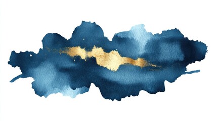 Obraz premium Abstract watercolor wash in navy blue and gold.