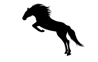 horse silhouette on white background, horse in different poses, hand drawn, black silhouette, graceful horse jumping