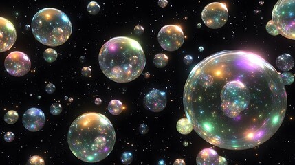 Cosmic Bubbles Universe,  Iridescent Spheres in Space