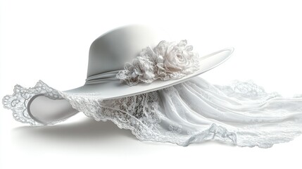 Elegant white bridal hat with lace veil